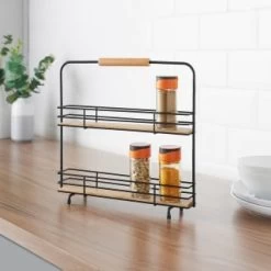 B&M Two Tier Spice Rack With Wooden Handle