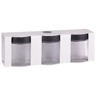Set Of 3 Jars With Black Lids