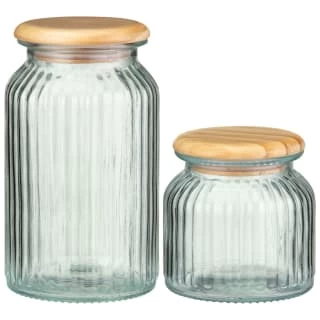 B&M Large Ribbed Glass Jar With Wooden Lid - Image 4