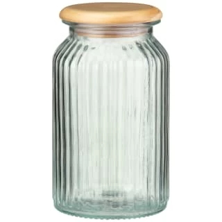B&M Large Ribbed Glass Jar With Wooden Lid