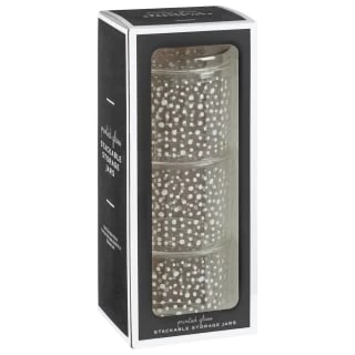 B&M Printed Glass Stackable Storage Jars 3pc - White